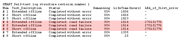 SMART Self-test log structure revision number 1